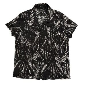 Kenneth Cole New York Mens Short‎ Sleeve Button Up Shirt Black White Size M